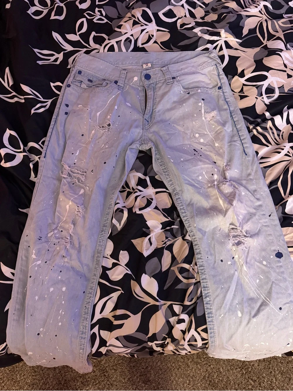 True Religion Light Blue Paint-Splatter Denim Jeans
